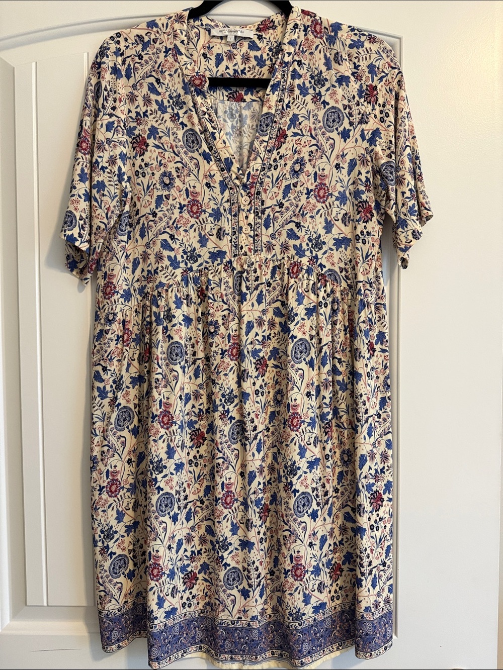 Gerard Darel Cream Dress with Blue and Pink Floral Print